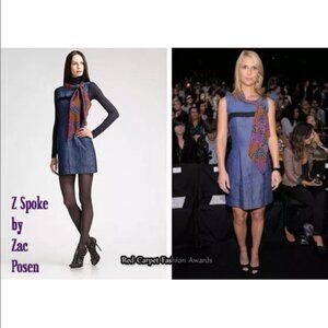 Z Spoke by Zac Posen Women's Blue Tencel Silk Scarf Shift Dress Size 2  Pockets